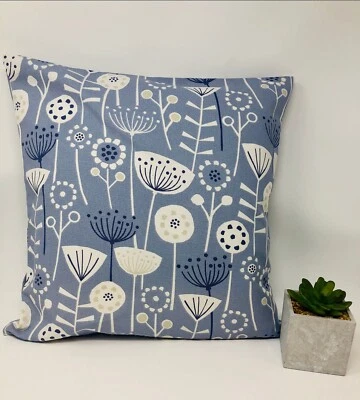 Blue and White Scandi Flower  Cushion Cover.  Sizes 12" to 20" - Image 1 of 4