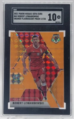 ROBERT LEWANDOWSKI 2021 MOSAIC EURO ORANGE FLUORESCENT /25 SGC 10 - Image 1 of 2