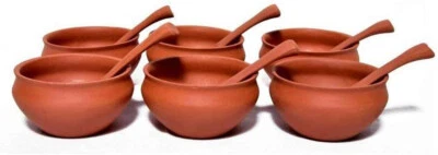 Set of 6 Bowls with Spoons Handmade Clay Soup Bowl Reusable Bowl Set 250ml - Image 1 of 2