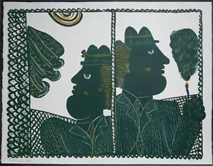 Alekos/Alecos Fassianos, Orig. Lithographie 1970, Les deux amis, signiert, 12/50 - Bild 1 von 4