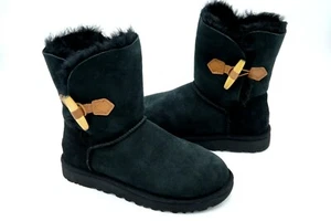 UGG Australia Keely Boot Genuine Shearling Trim Womens Size 7 Black New - Picture 1 of 12