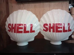 VINTAGE SHELL GASOLINE PUMP GLOBE SET MILK GLASS ABSOLUTELY BEAUTIFUL! - Picture 1 of 5