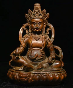 Old Tibet Buddhism Temple Boxwood Carved Wealth Yellow Jambhala Buddha Statue - Picture 1 of 4