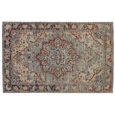 玛瑙 RUG Rect 20X30 古董风格红色蓝色奶油色印度雪尼尔提花公园 — 第 1/3 张图片