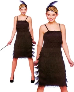 Adult Charleston 20s Black Jazzy Flapper Fringe Fringed Fancy Dress Costume - Picture 1 of 7