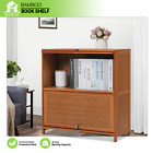28" Bamboo [FLIP-UP DOORS] 2 Tiers Bookshelf Book Storage Rack Enclosed Cabinet