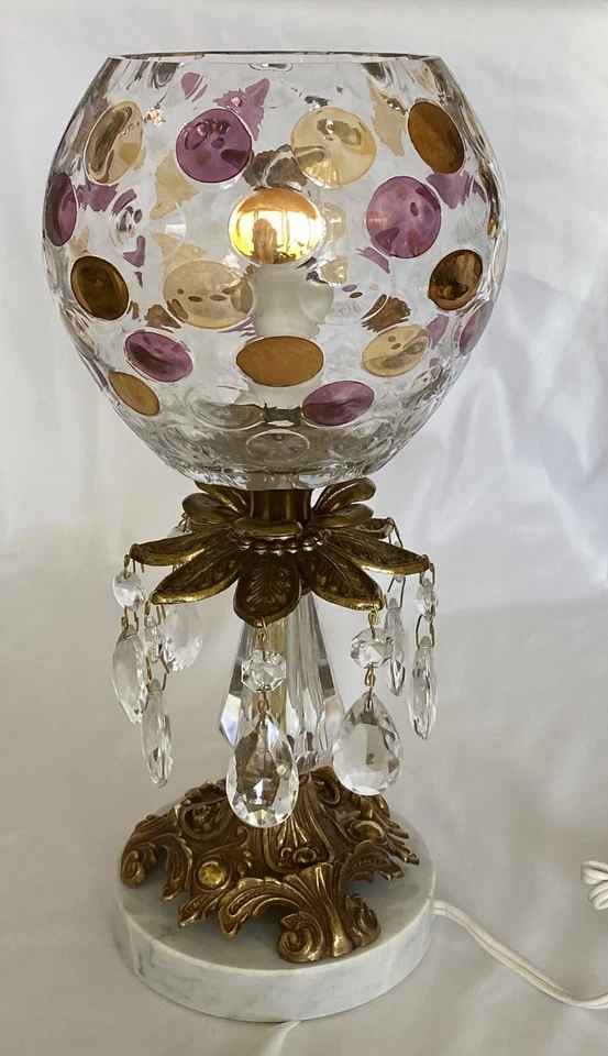 Lámpara de mármol de latón de vidrio de colección pantalla de vidrio checa CoinDot con prismas de cristal Foto 1 de 4