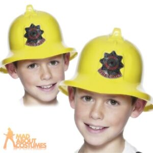Kids Firemans Helmet Hat Yellow Boys Plastic Fancy Dress Costume Accessory New