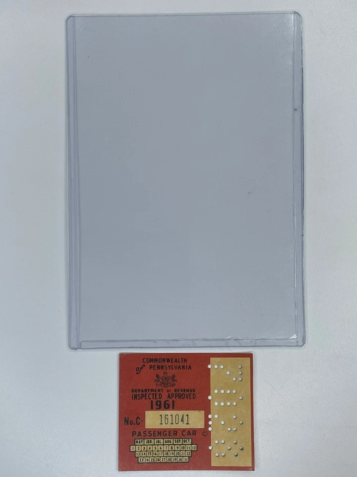 1961 Pennsylvania Inspection Sticker w HOLDER Pa VTG UNISSUED Passenger Car - Image 1 of 4