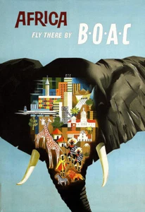 Travel   BOAC Africa Airline Travel Plane  Air  Holiday Art Ad  Poster Print - Picture 1 of 1