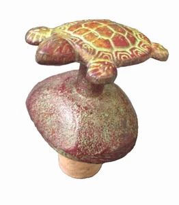 Metal Brown Green Swimming Turtle Wine Cork Bottle Stopper - Picture 1 of 6