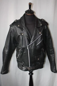 Vtg Born free cowhide black leather biker jacket XL Brando Terminator punk - Picture 1 of 14