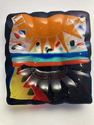 "Plato de vidrio fundido plato de baratija 7"" colorido sol" Foto 1 de 4