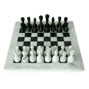 Scacchiera con Scacchi Marmo Bianco Nero Italian Marble Chessboard 30x30cm