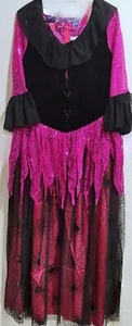 WOMENS SZ LRG FANCY SPARKLE LONG FUCHSIA & BLACK SPIDER WITCH COSTUME DRESS ~NEW - Picture 1 of 9