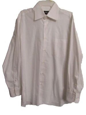 BOSS Hugo Boss men's solid white two-ply 100% cotton long sleeve shirt 15.5/32/3 - Image 1 of 4