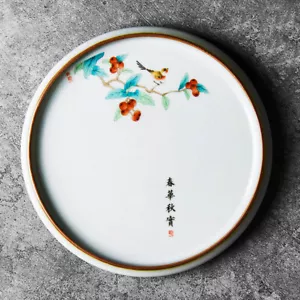 Ceramic Tea Plate For Gaiwan Pot Cup Crackle Glaze Handpainted Tea Tray Round - Picture 1 of 12