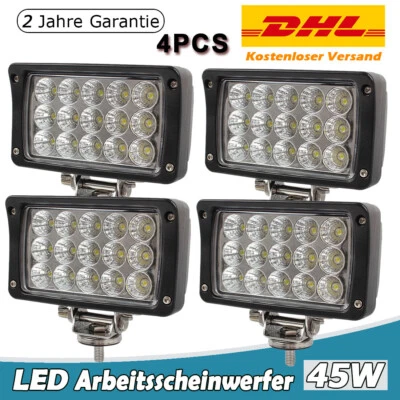 4X LED Arbeitsscheinwerfer KFZ 45W 12V 24V Auto Flutlicht Traktor Scheinwerfer - Bild 1 von 4