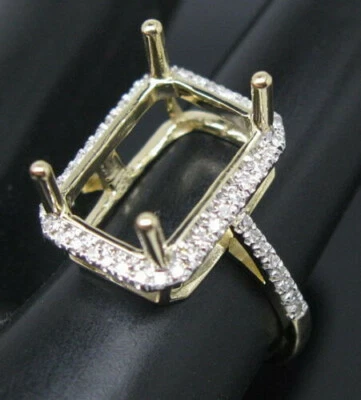 Emerald Cut 13×9mm Solid 14K Yellow Gold Natural Diamond Setting Ring Semi Mount - Image 1 of 4