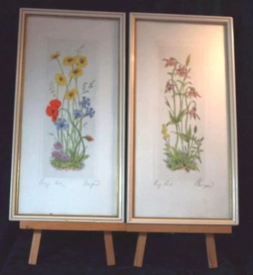 2 Original Radierungen Blumenbilder,  signiert Berger - Bild 1 von 4