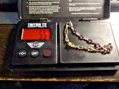 10KP Plum Gold 7-1/2" Bracelet /  marked 10K  5.5g w/ Purple ( amethyst ?)stones - Image 1 of 4