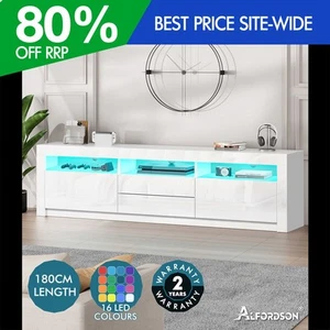 ALFORDSON TV Cabinet Entertainment Unit TV Stand LED RGB Gloss 180cm White - Picture 1 of 12