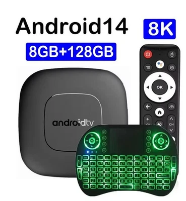 Smart TV Box 8GB 128GB Android 14 ATV Allwinner H313 Google Assistant 8K - Image 1 of 4