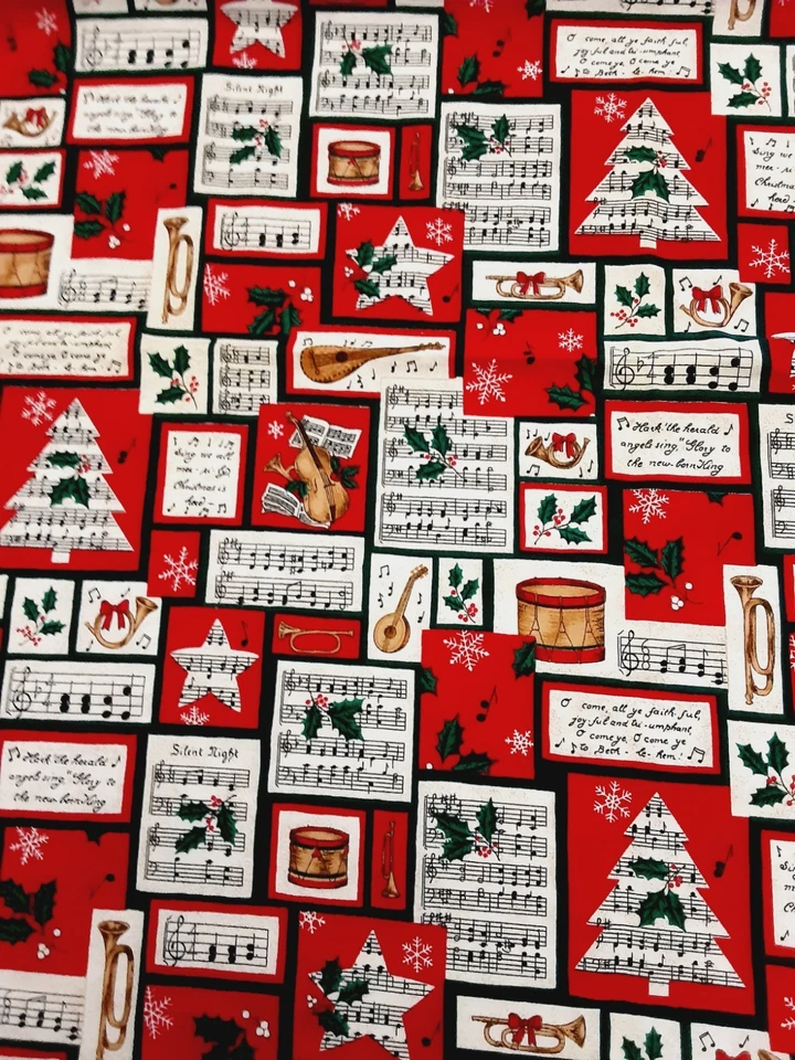 Fabric Traditions 3 yds x 44 CHRISTMAS Holiday Music Hollies 1997 - Image 1 of 4