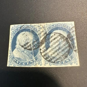 US Stamp 1851-57 1c Franklin Scott # 7 Used Pair With Foldover Error EFO - Picture 1 of 3
