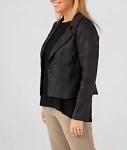 Kim & Co Shadow Pleather Button Front Jacket, Black, Size 2XL - Picture 1 of 8