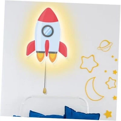 Lindo cohete espacial flotante con luz nocturna lámpara de pared para dormir guardería Foto 1 de 4