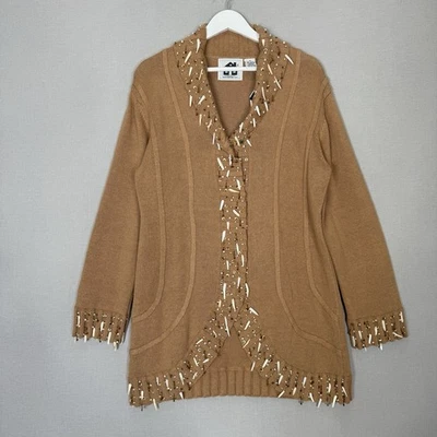 Cárdigan de punto Storybook con cuello chal para mujer M marrón con cuentas adornadas perlas Foto 1 de 4
