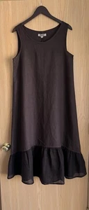 Flax | Women’s Small | Chocolate Brown Linen Tank Midi Dress | Ruffled Hem - Picture 1 of 7