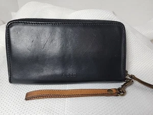 Able Vintage Leather Wristlet Zip Around Wallet Black 12 Card Slots Money Slot  - Picture 1 of 7