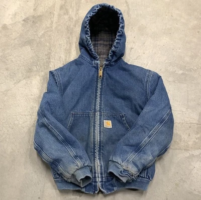 Carhartt Y07 DST Denim Active Work Jacket Youth Medium Lined Distressed Vintage - Image 1 of 4