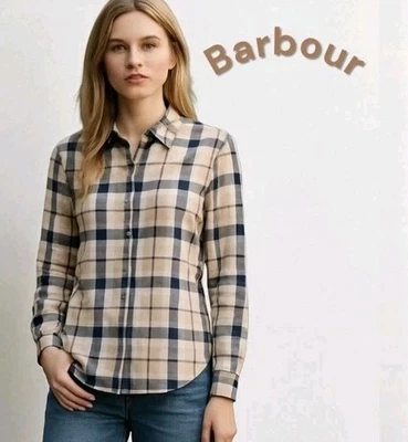 ¡Camisa de manga larga Barbour de algodón a cuadros con botones para mujer! S Foto 1 de 4
