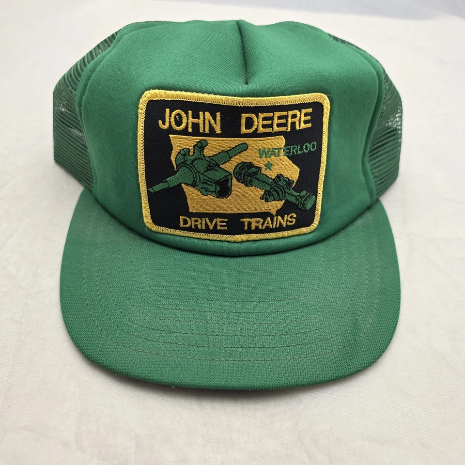 John Deere Waterloo Snapback Hat Patch Drive Trains USA Mesh Vintage Green JD - Image 1 of 4