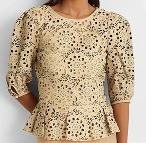Ralph Lauren Black Label Women’s Top, Lamb Leather Peplum Cutout, Size 8 NWT - Picture 1 of 13