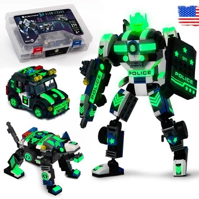 Glow in the Dark Robot Police Mech Toy - Buildable STEM Action Figure Gift for - Image 1 of 4