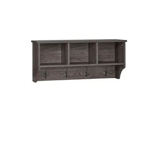 Woodbury Weathered Woodgrain Entryway Wall Coat Rack Storage Hooks Open Shelves - Picture 1 of 10