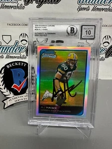 AJ HAWK SIGNED 2006  BOWMAN CHROME REFRACTOR FOOTBALL ON CARD-BECKETT BGS 10 - Picture 1 of 8