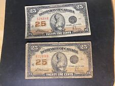 1923 Lot Of 2 Dominion Of Canada 25 Cent Shinplaster Banknote McCavour Saunders