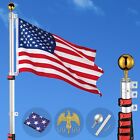 30' Telescopic Flag Pole Kit Aluminum Eagle Top +Gold Ball Finial +Flag Set USA