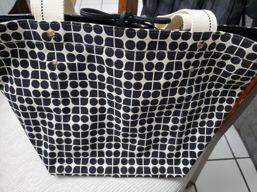 Borsa tote Kate Spade nera tela bianca bianca cravatte e cinturini