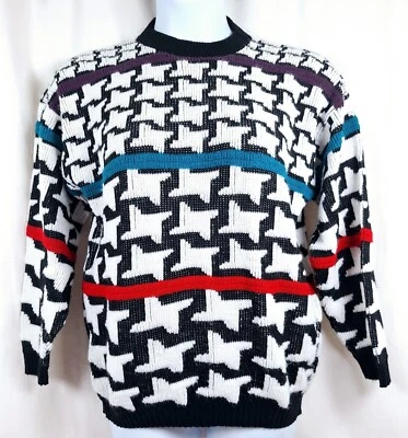 Suéter VINTAGE Cabin Creek Mujer Grande Púrpura Negro Manga Larga Cuello Redondo Años 80 Foto 1 de 4