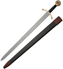 Knight Of Templar Fixed Sword 30" Stainless Steel Blade Leather Wrapped Handle