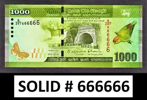 Sri Lanka 1000 Rupees 2015 SOLID Serial 666666 Pick-127c CRISP UNC - Picture 1 of 2