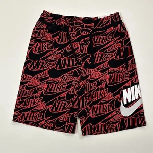 Nike Boys Small Black Red Logo Sweat Shorts Standard Fit All Over Print NWT - Picture 1 of 10