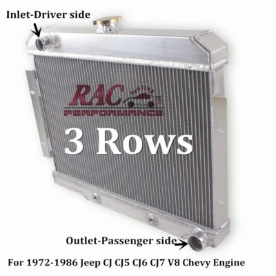 Radiador de aluminio de 3 filas para Jeep Serie CJ 1972-1986 CJ5 CJ7 con motor Chevy V8 Foto 1 de 4