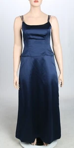 Alfred Angelo Vintage 00s Y2K Blue Satin Bridesmaid Party Prom Dress 13/14 NWT - Picture 1 of 3